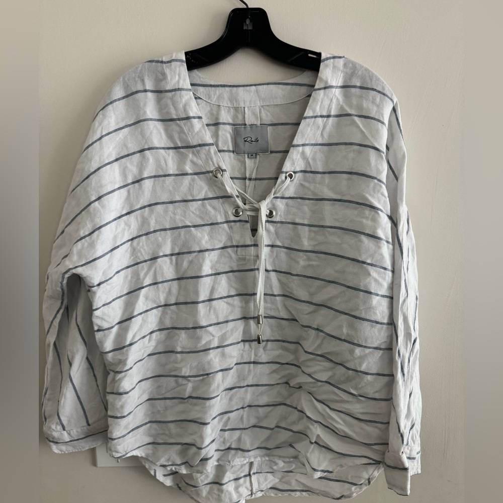 Rails summer boho top- size XS. White blue stripe. Coastal 3/4 sleeve